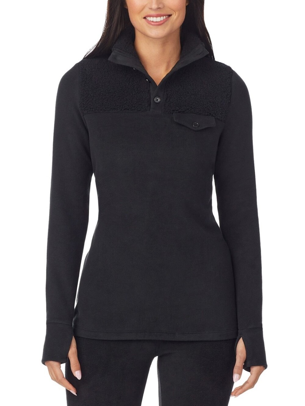 Cuddl Duds Fleecewear W Stretch Long Sleeve Mock Neck Henley With Sherpa Med New